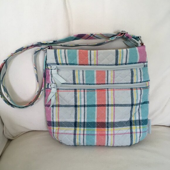 Vera Bradley Pastel Plaid Triple Zip Crossbody - Picture 1 of 11